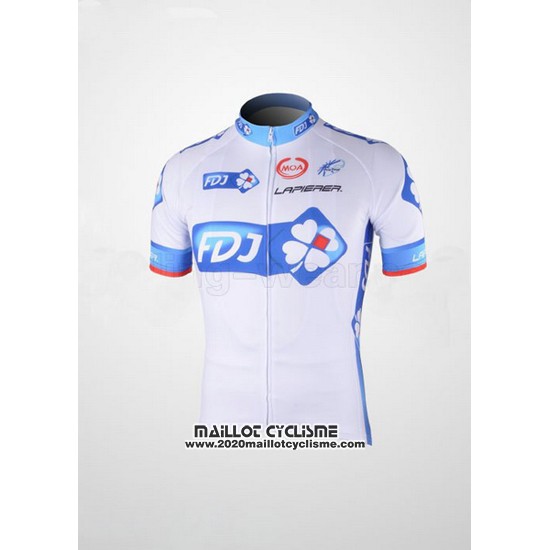 2010 Maillot Ciclismo FDJ Blanc et Bleu Clair Manches Courtes et Cuissard
